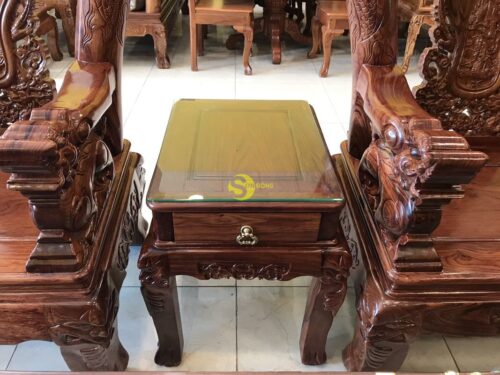 Bộ bàn ghế lưỡng long chầu nguyệt gỗ hương vân tay 12, 6 món BBG1804 - Hình ảnh 2