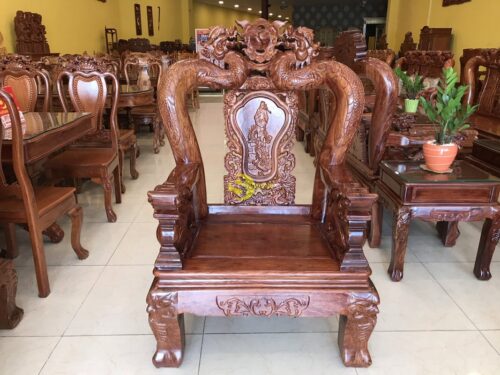 Bộ bàn ghế lưỡng long chầu nguyệt gỗ hương vân tay 12, 6 món BBG1804 - Hình ảnh 10