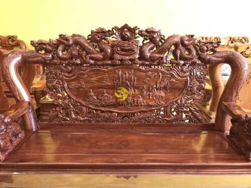 Bộ bàn ghế lưỡng long chầu nguyệt gỗ hương vân tay 12, 6 món BBG1804 - Hình ảnh 8