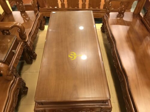 Bộ bàn ghế chạm đào vai cong gõ đỏ màu cổ điển cột 10 BBG2630 - Hình ảnh 15