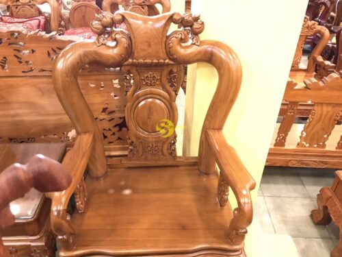 Bộ bàn ghế chạm đào vai cong gõ đỏ màu cổ điển cột 10 BBG2630 - Hình ảnh 13