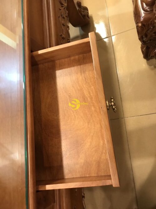 Bộ bàn ghế chạm đào vai cong gõ đỏ màu cổ điển cột 10 BBG2630 - Hình ảnh 12
