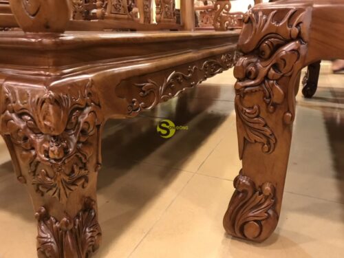 Bộ bàn ghế chạm đào vai cong gõ đỏ màu cổ điển cột 10 BBG2630 - Hình ảnh 7