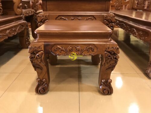 Bộ bàn ghế chạm đào vai cong gõ đỏ màu cổ điển cột 10 BBG2630 - Hình ảnh 4