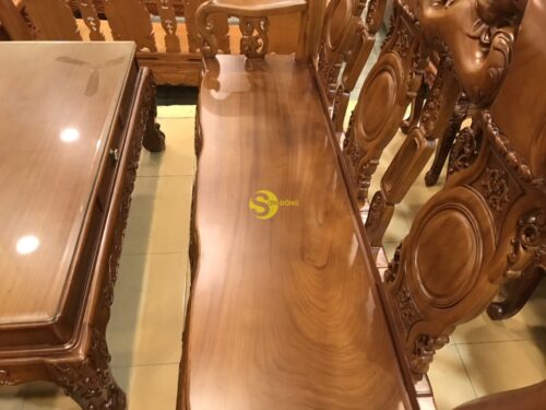 Bộ bàn ghế chạm đào vai cong gõ đỏ màu cổ điển cột 10 BBG2630 - Hình ảnh 2