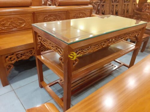 Bộ trường kỷ gõ đỏ chạm tứ quý 2,2m - BBG274 - Hình ảnh 6