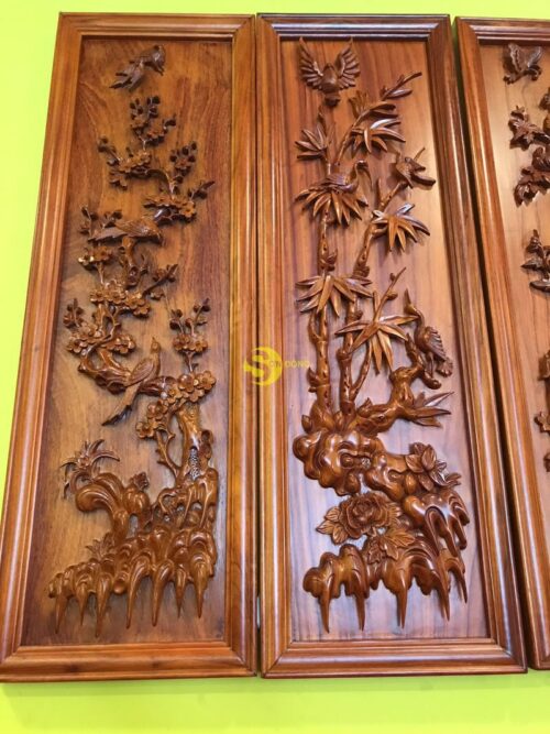 Tranh tứ quý gỗ hương huyết LT202 - Hình ảnh 9