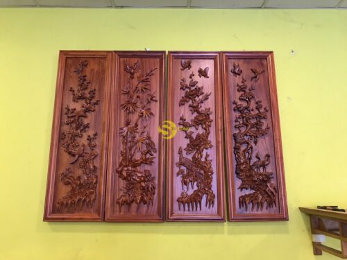 Tranh tứ quý gỗ hương huyết LT202 - Hình ảnh 6
