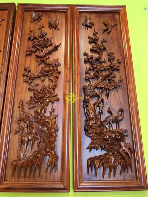 Tranh tứ quý gỗ hương huyết LT202 - Hình ảnh 5