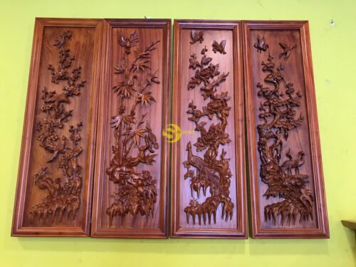 Tranh tứ quý gỗ hương huyết LT202 - Hình ảnh 4
