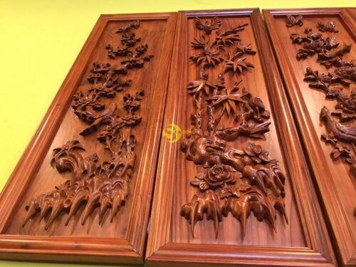 Tranh tứ quý gỗ hương huyết LT202 - Hình ảnh 3