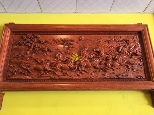 Tranh bát mã gỗ hương đá 237 x 107 x 8 - TBM237 - Ảnh 14