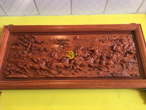 Tranh bát mã gỗ hương đá 237 x 107 x 8 - TBM237 - Ảnh 2