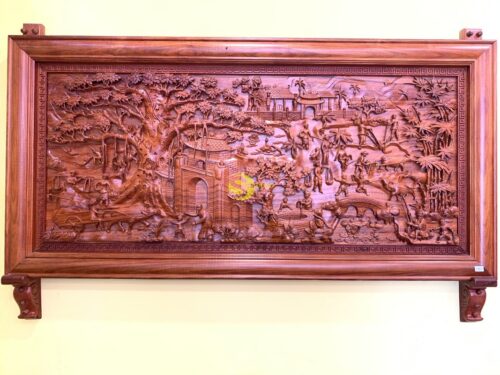 Tranh đồng quê gỗ hương đỏ 217 x 107 x 6 TDQ2170 - Ảnh 7