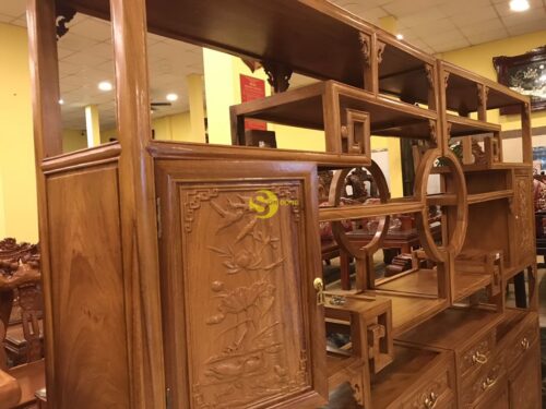 Tủ trang trí gỗ gõ đỏ 2.4m x 2m TTT200 - Ảnh 11