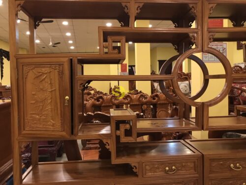 Tủ trang trí gỗ gõ đỏ 2.4m x 2m TTT200 - Ảnh 5