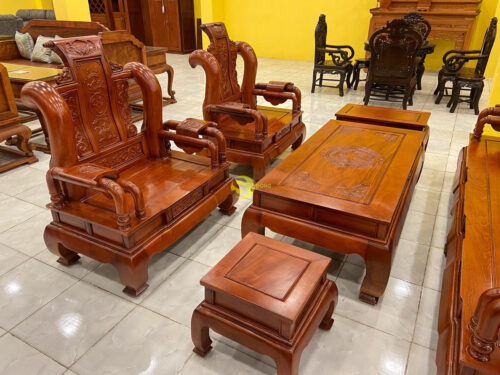 Bộ bàn ghế tần thuỷ hoàng gỗ hương đá tay 12, 6 món - BBG457