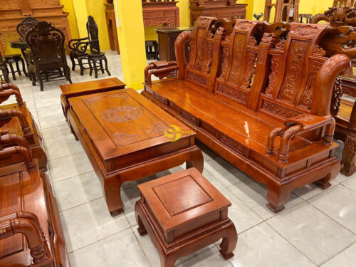 Bộ bàn ghế tần thuỷ hoàng gỗ hương đá tay 12, 6 món - BBG457
