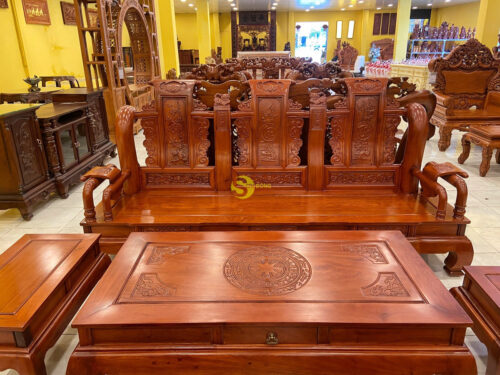 Bộ bàn ghế tần thuỷ hoàng gỗ hương đá tay 12, 6 món - BBG457