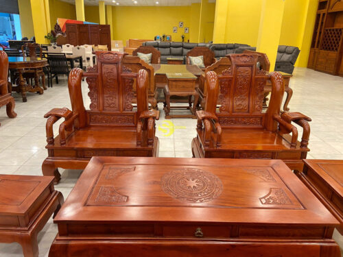Bộ bàn ghế tần thuỷ hoàng gỗ hương đá tay 12, 6 món - BBG457