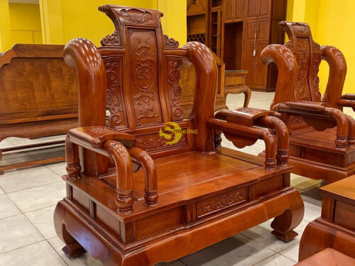 Bộ bàn ghế tần thuỷ hoàng gỗ hương đá tay 12, 6 món - BBG457