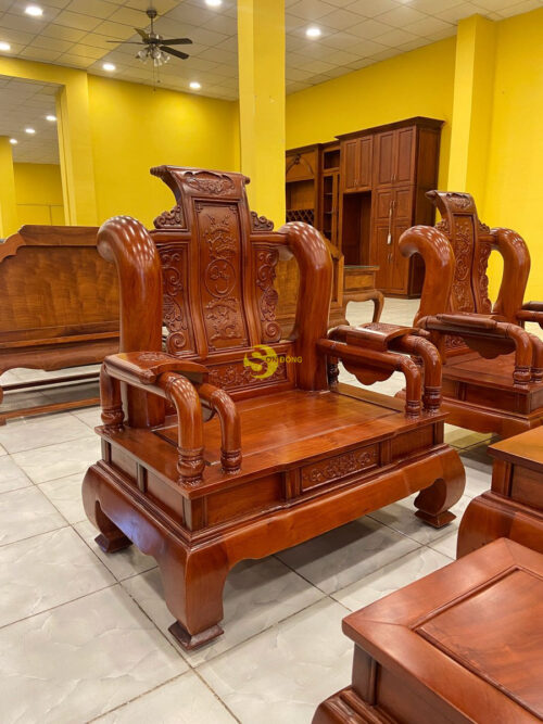 Bộ bàn ghế tần thuỷ hoàng gỗ hương đá tay 12, 6 món - BBG457
