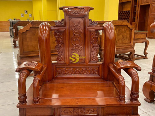 Bộ bàn ghế tần thuỷ hoàng gỗ hương đá tay 12, 6 món - BBG457
