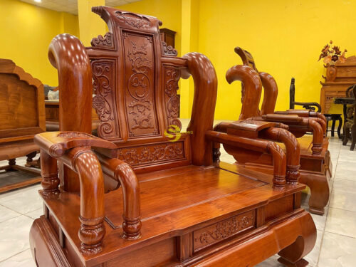 Bộ bàn ghế tần thuỷ hoàng gỗ hương đá tay 12, 6 món - BBG457
