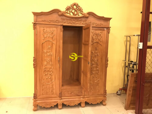 Tủ quần áo chạm hoa hồng TQA213