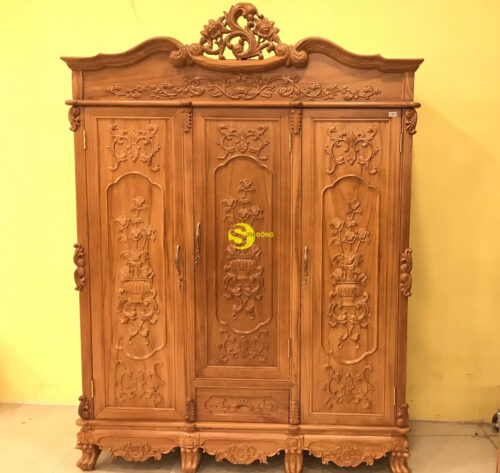 Tủ quần áo chạm hoa hồng TQA213