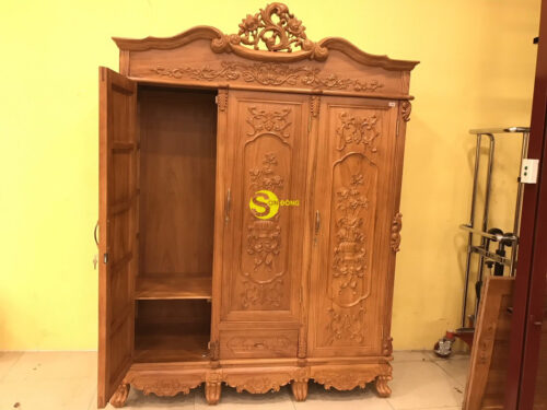 Tủ quần áo chạm hoa hồng TQA213