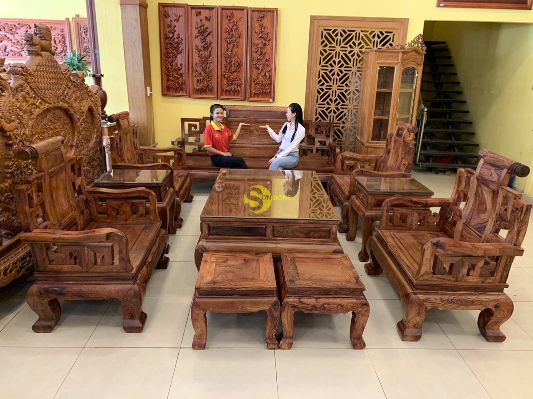 Bộ bàn ghế sơn thủy gỗ cẩm lai 10 món chân 14 – BBG1442 (Ảnh 2)