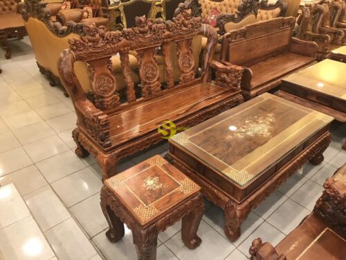 Bộ bàn ghế nghê đỉnh cẩm lai cẩn ốc cột 14, 6 món BBG208A - Ảnh 4