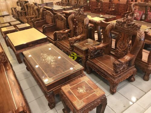 Bộ bàn ghế nghê đỉnh cẩm lai cẩn ốc cột 14, 6 món BBG208A - Ảnh 3