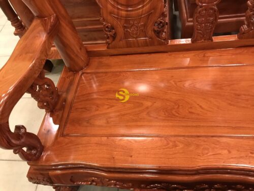 Bộ bàn ghế hương đá vai cong chạm đào đẹp 6 món tay 12 - BBG361 - Hình ảnh 23