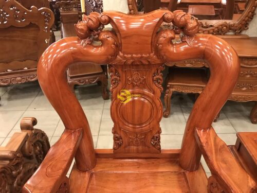 Bộ bàn ghế hương đá vai cong chạm đào đẹp 6 món tay 12 - BBG361 - Hình ảnh 13