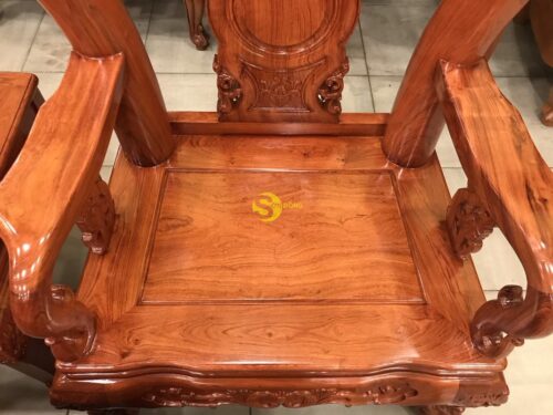 Bộ bàn ghế hương đá vai cong chạm đào đẹp 6 món tay 12 - BBG361 - Hình ảnh 9