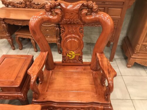 Bộ bàn ghế hương đá vai cong chạm đào đẹp 6 món tay 12 - BBG361 - Hình ảnh 22