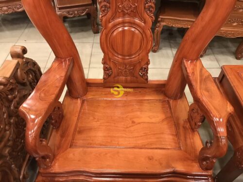 Bộ bàn ghế hương đá vai cong chạm đào đẹp 6 món tay 12 - BBG361 - Hình ảnh 21