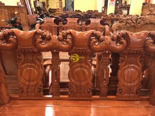 Bộ bàn ghế hương đá vai cong chạm đào đẹp 6 món tay 12 - BBG361 - Hình ảnh 18