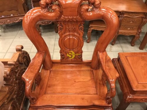 Bộ bàn ghế hương đá vai cong chạm đào đẹp 6 món tay 12 - BBG361 - Hình ảnh 16