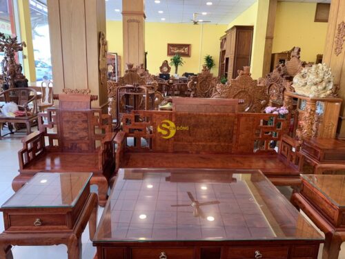 Bộ bàn ghế sơn thuỷ Nu Chun Giáng Hương Lào chân 12 - BBG495 - Hình ảnh 15