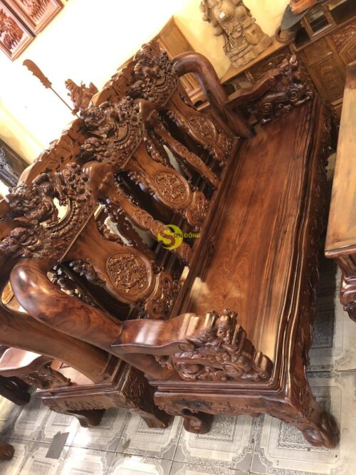 Bộ bàn ghế gỗ cẩm lai chạm nghê ( chạm đẹp) 6 món tay 12 - BBG80C - Ảnh 14