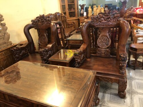 Bộ bàn ghế gỗ cẩm lai chạm nghê ( chạm đẹp) 6 món tay 12 - BBG80C - Ảnh 11