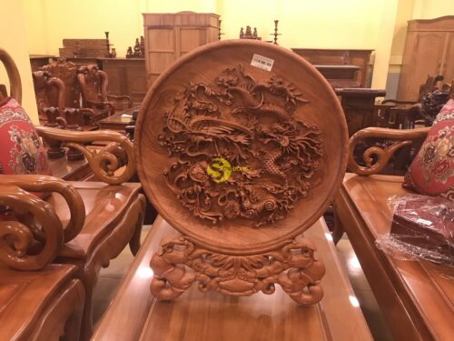 Đĩa tứ linh gỗ hương 40cm DTL40 - Hình ảnh 7