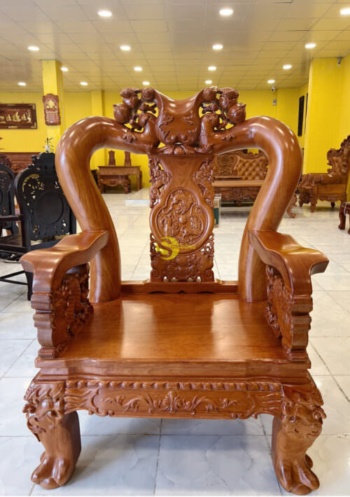 Bộ bàn ghế đào tựa chạm tứ linh tay rồng cột 14 6 món - BBG621 - Hình ảnh 5
