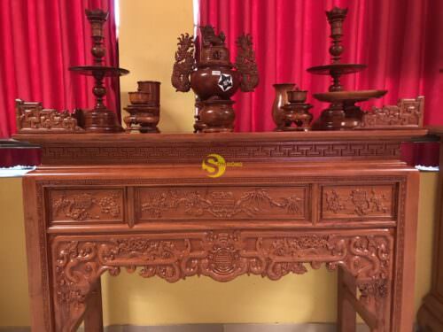 Bàn thờ ngũ phúc gỗ hương đá 1,53m - SD295 - Hình ảnh 6
