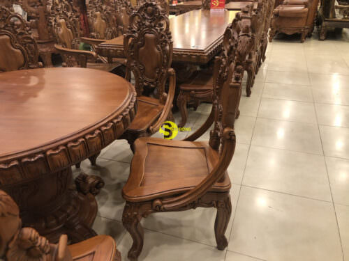 Bộ bàn ghế tròn gỗ gõ đỏ cao cấp BBA113