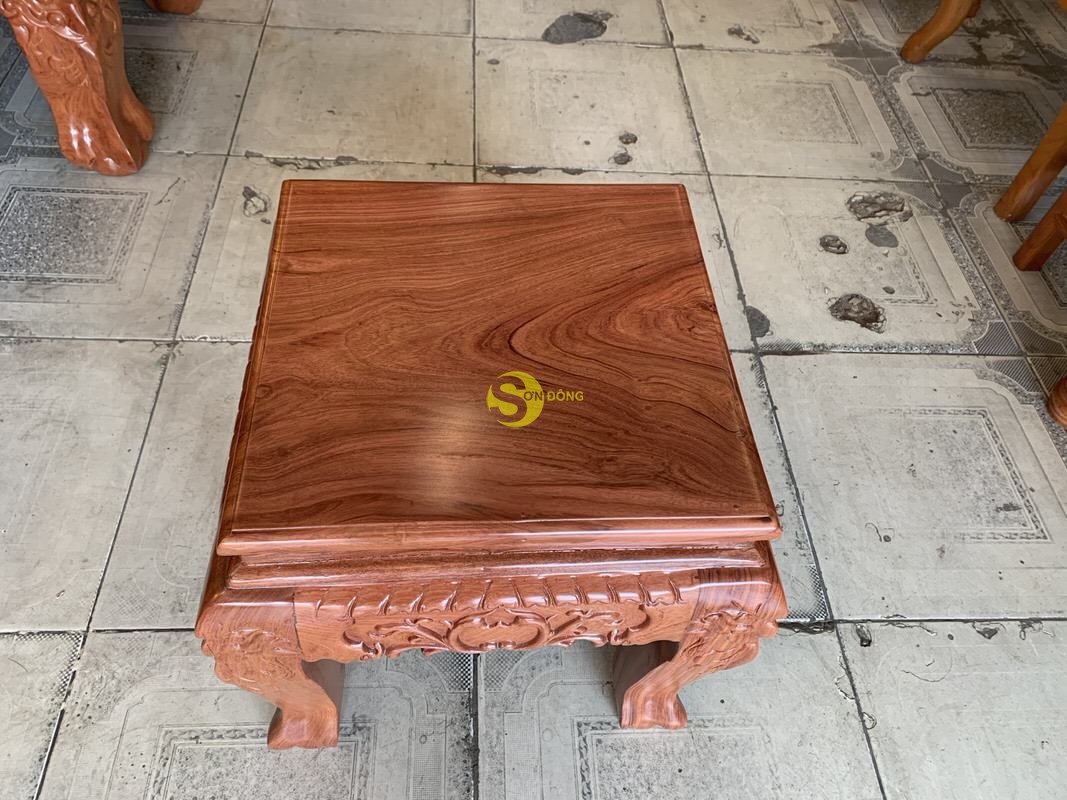Bộ bàn ghế chạm đào phúc lộc thọ mặt liền gỗ hương đá 6 món tay 12 BBG046 (Ảnh 2)