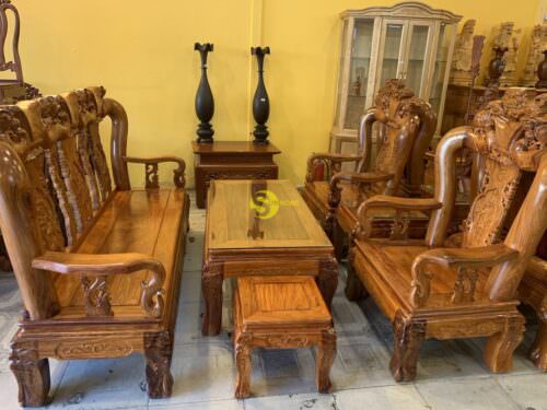 Bộ bàn ghế gỗ hương đào vân tuyển tựa liền 6 món tay 12 BBG265 - Hình ảnh 13